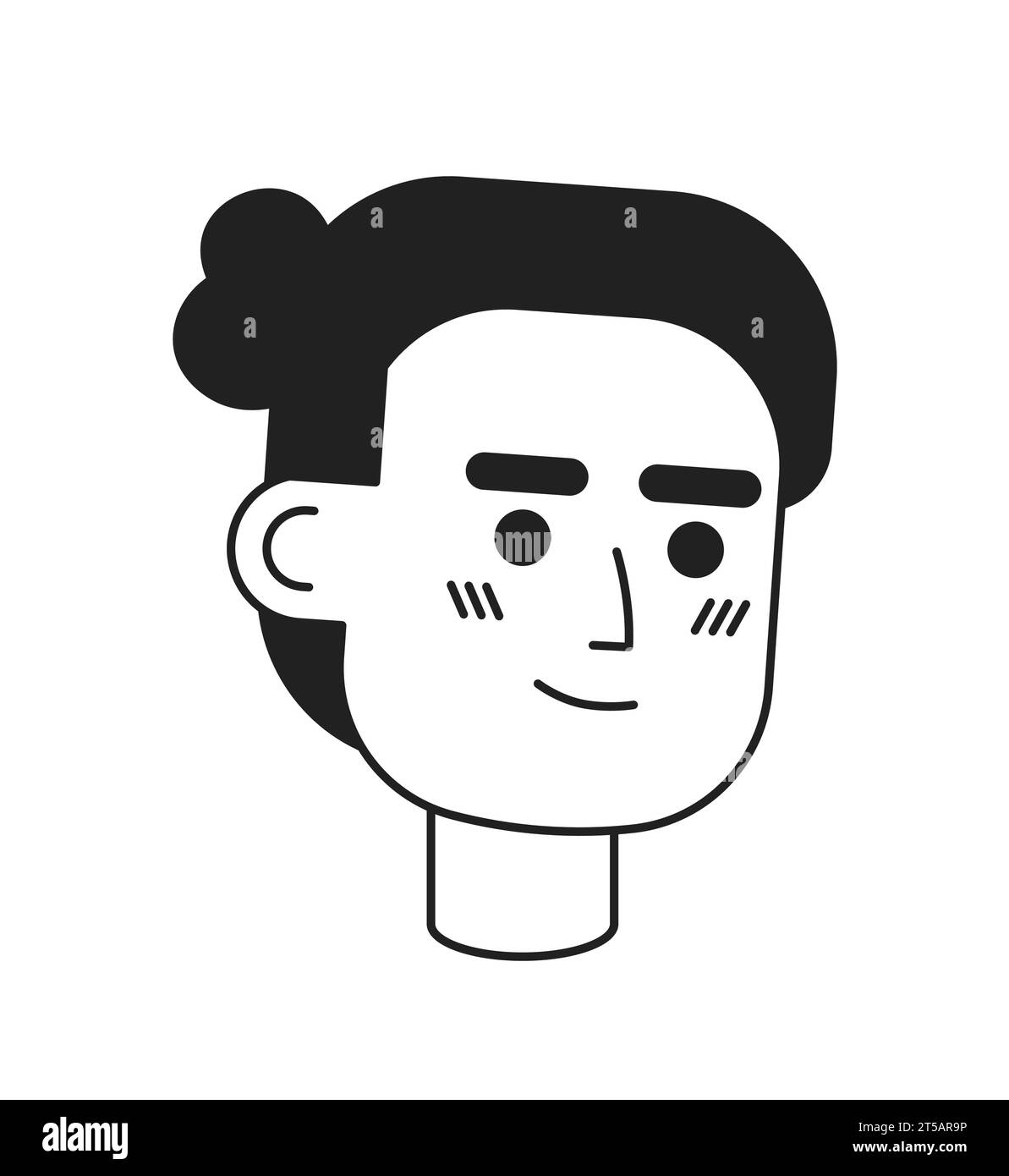 Young latino man with bun black and white black and white 2D vector