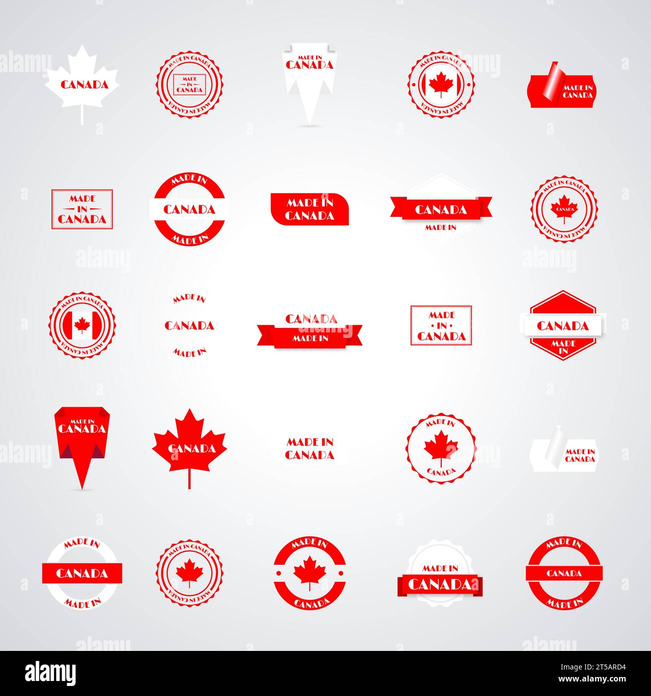 Big set of various Made in Canada labels isolated on white background