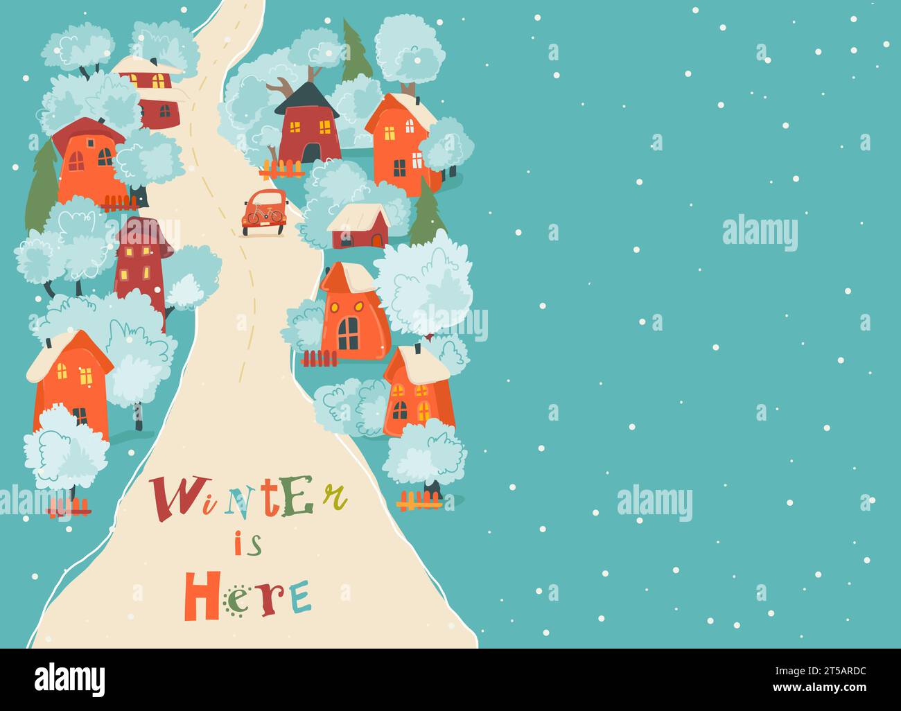 Cute Cartoon Colorful Houses with Winter Trees Stock Vector Image & Art ...