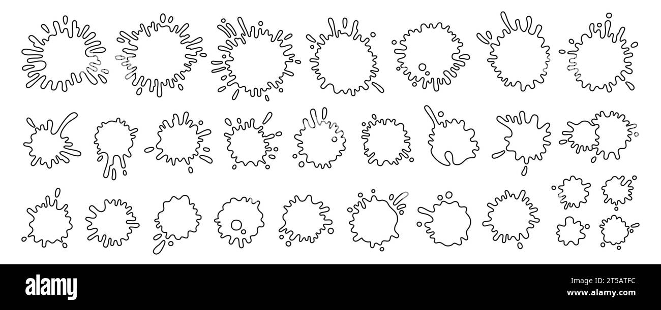 Splash paint splatter outline cartoon set. Stain and splat flat contour