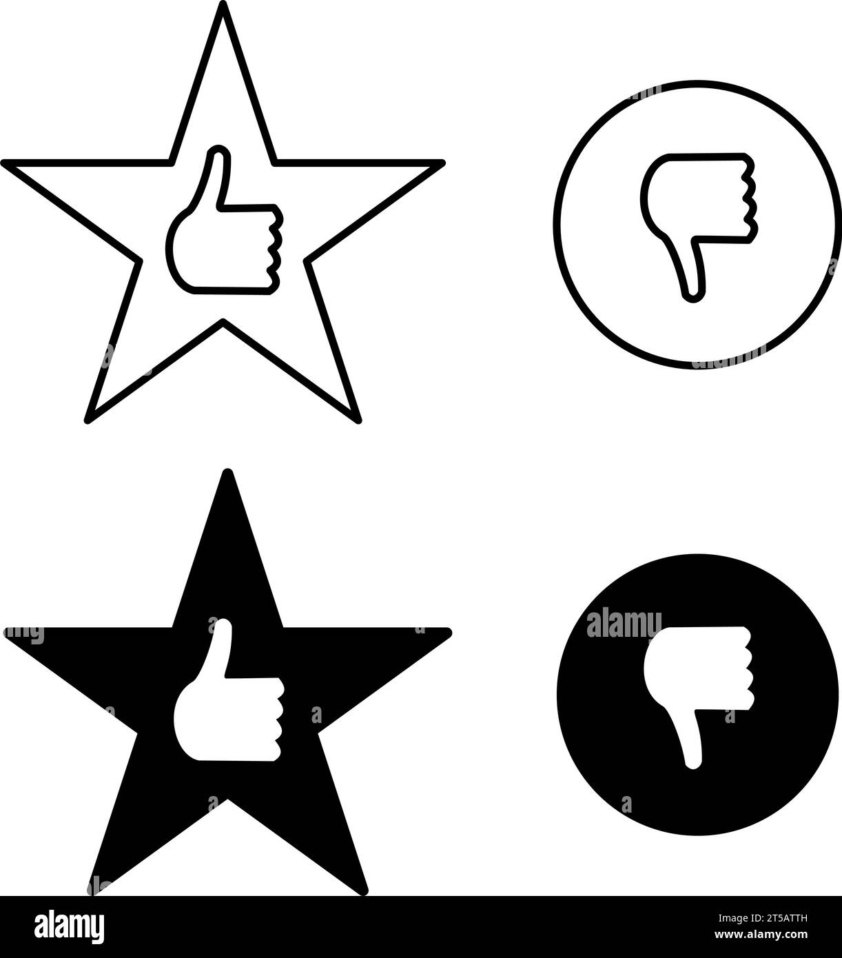 graphic illustrated Hand thumb up thumb down on star admire and dislike icon set Stock Vector