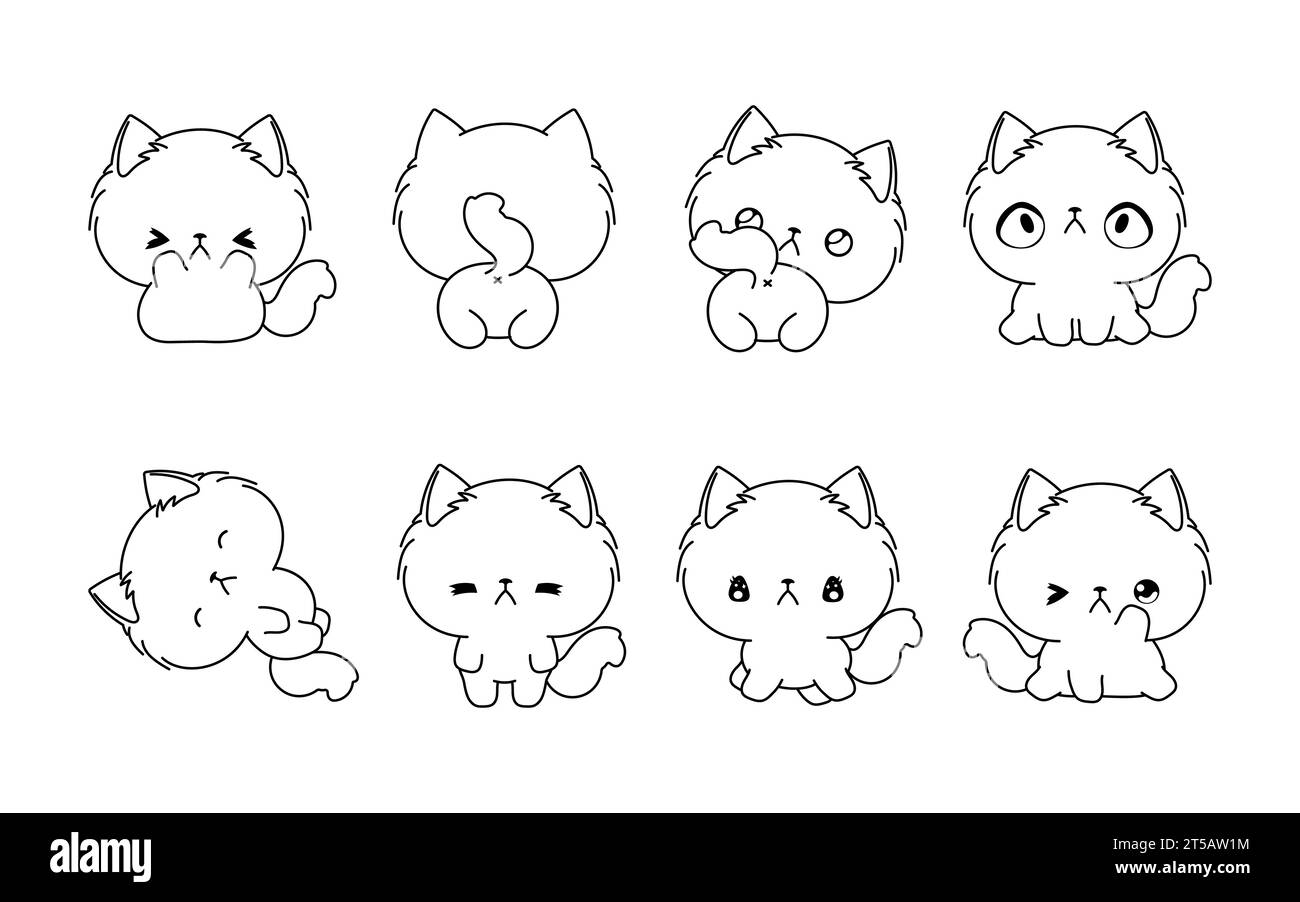 Set of Kawaii Isolated Ragamuffin Cat Coloring Page. Collection of Cute ...