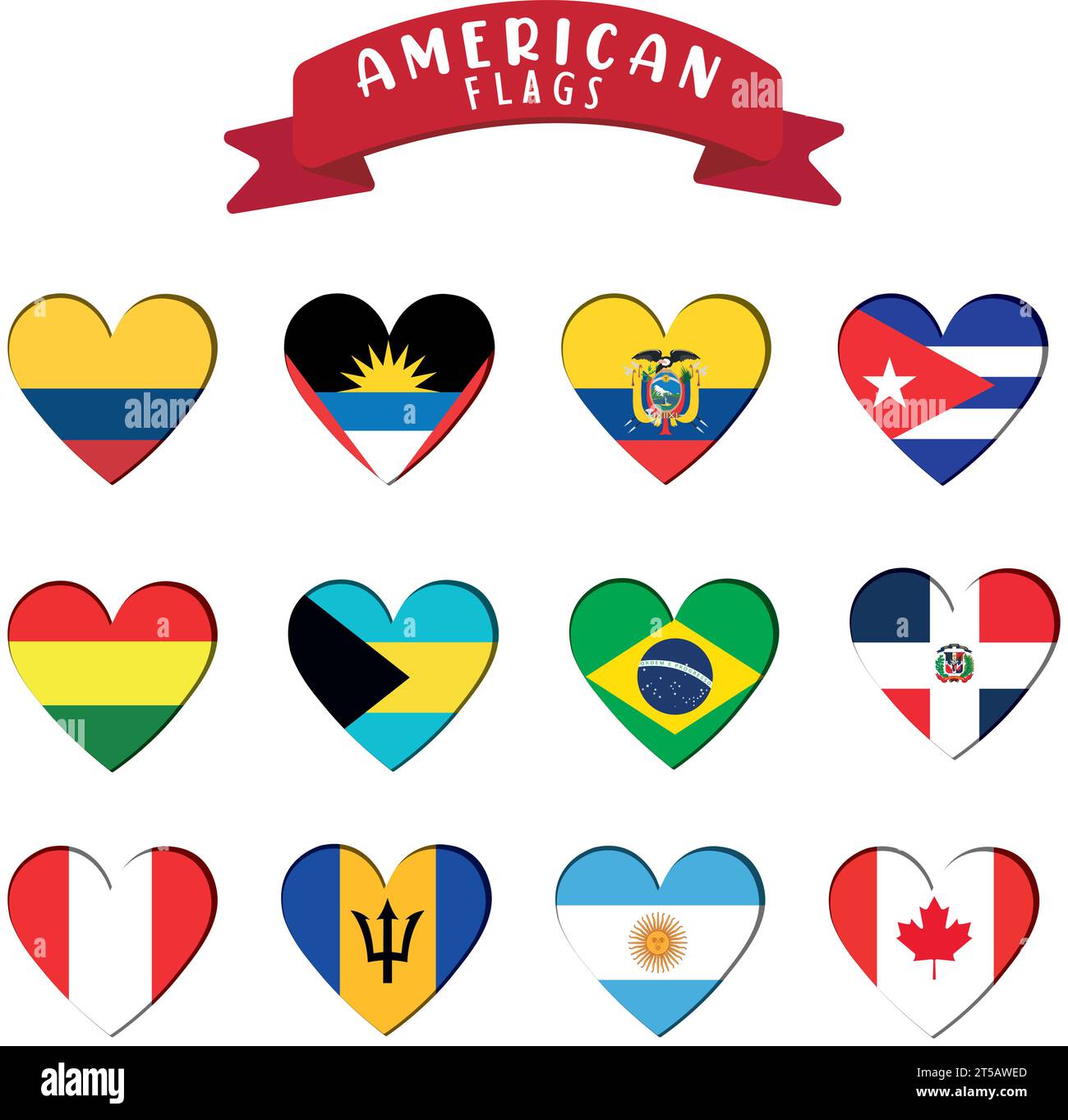 Set of heart shapes with different flags Vector Stock Vector