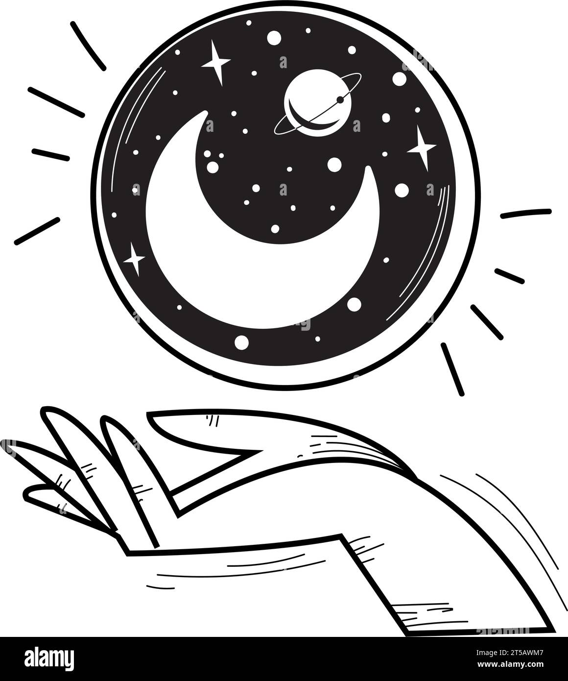 Isolated hand holding a crystal with moon Esoterism sketch icon Vector Stock Vector