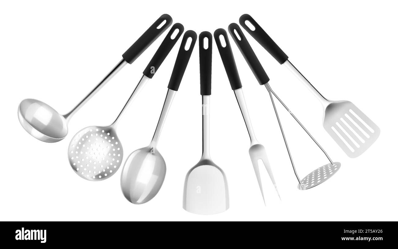 Metal Spoons 3d Realism Vector Icon Stock Illustration - Download