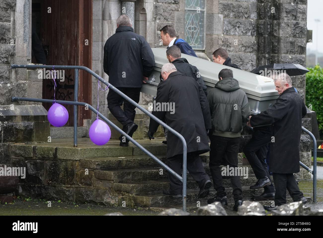 The coffin of Denise Morgan is carried into the Church of the Assumption in Tullyallen in County Louth for her funeral, she was shot dead in a murder/suicide incident in New York. Picture date: Saturday November 4, 2023. Stock Photo