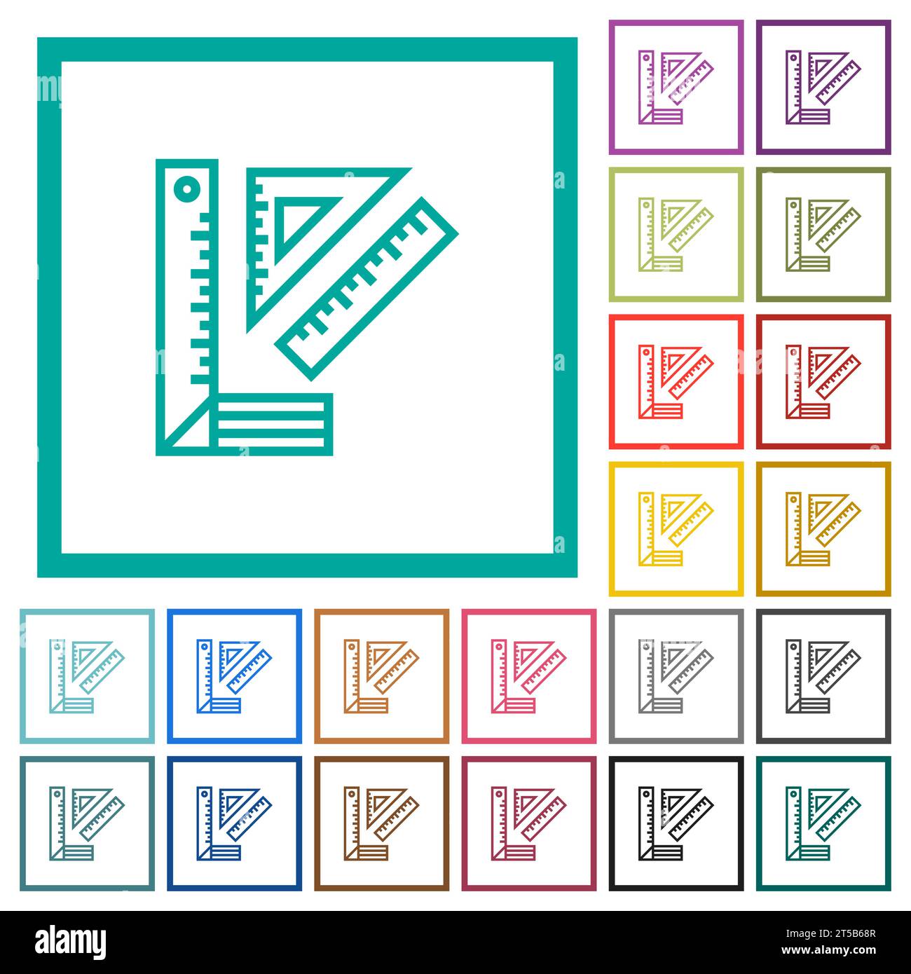 Rulers flat color icons with quadrant frames on white background Stock ...