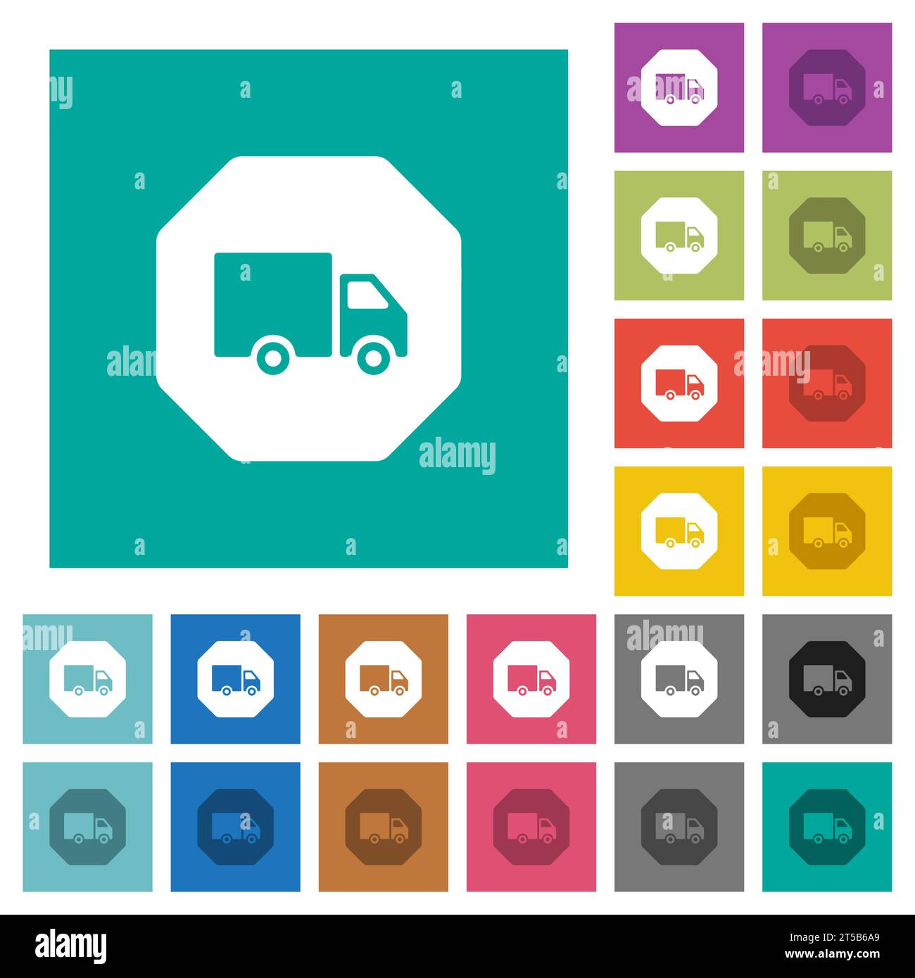 Octagon shaped transport sanction sign solid multi colored flat icons on plain square backgrounds. Included white and darker icon variations for hover Stock Vector