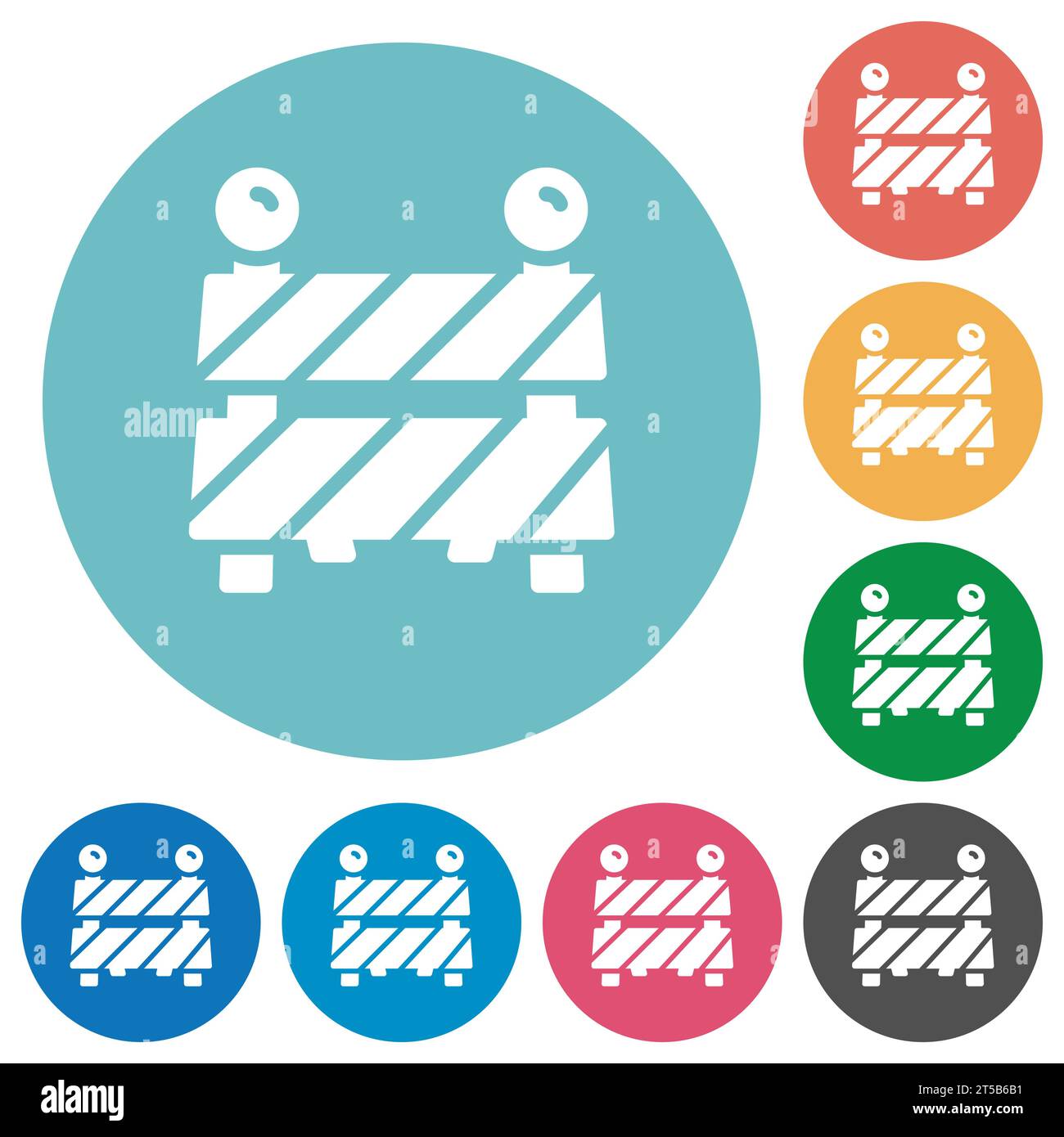 Road barrier flat white icons on round color backgrounds Stock Vector ...