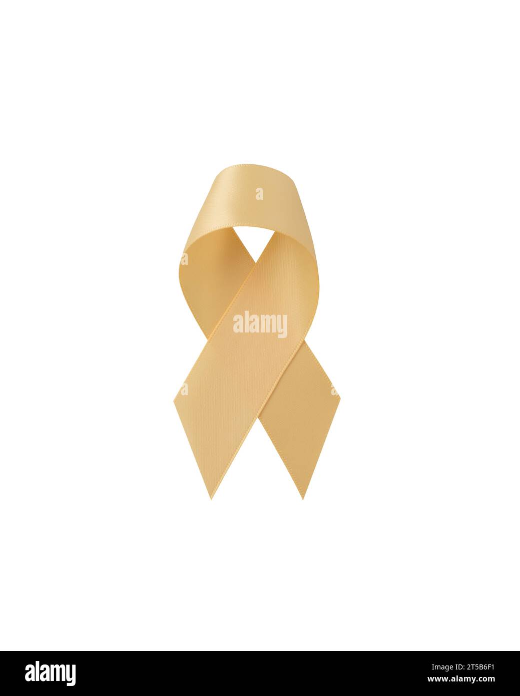 Yellow ribbon symbol of Sarcoma bone cancer isolated on white background, top view Stock Photo