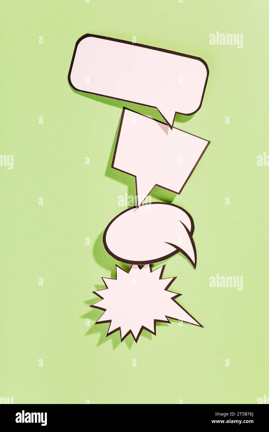 Different type white retro speech bubbles green background Stock Photo ...