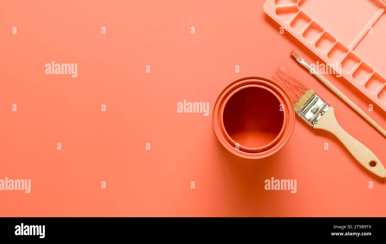 Composition artist equipment pink color Stock Photo - Alamy