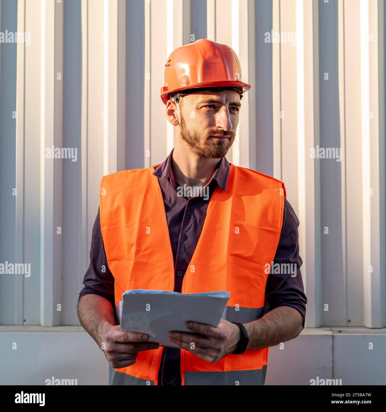 Front view constructor with schematic Stock Photo