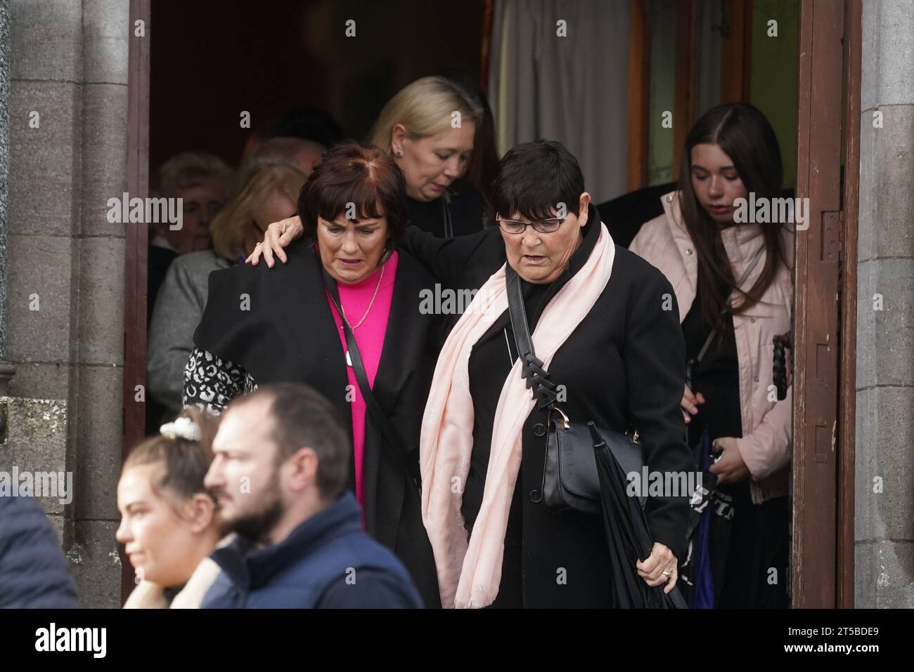 Mourners leave the Church of the Assumption in Tullyallen in County Louth after the funeral mass of Denise Morgan who was shot dead in a murder/suicide incident in New York. Picture date: Saturday November 4, 2023. Stock Photo