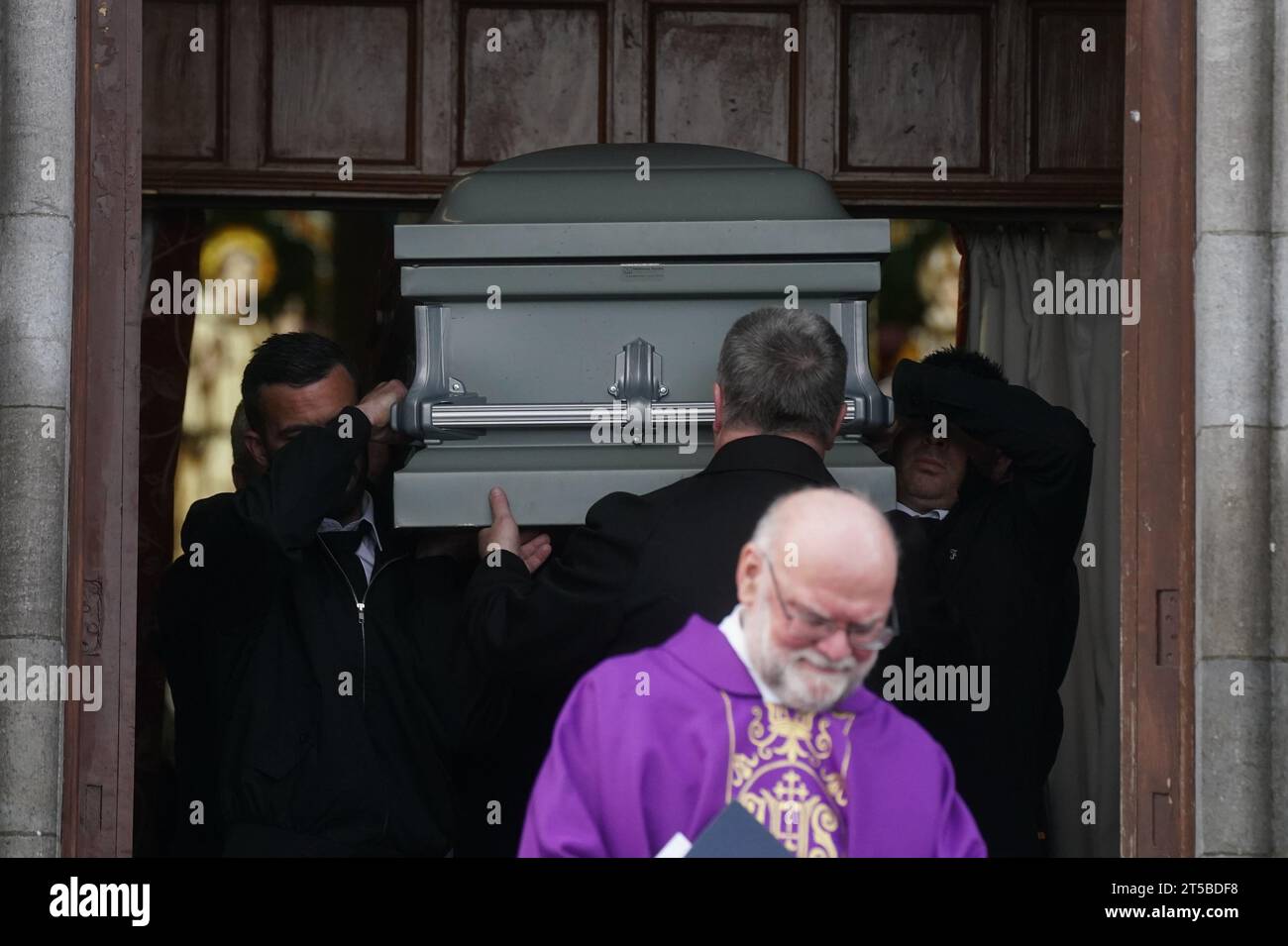 The coffin of Denise Morgan is carried out of the Church of the Assumption in Tullyallen in County Louth after her funeral mass, she was shot dead in a murder/suicide incident in New York. Picture date: Saturday November 4, 2023. Stock Photo