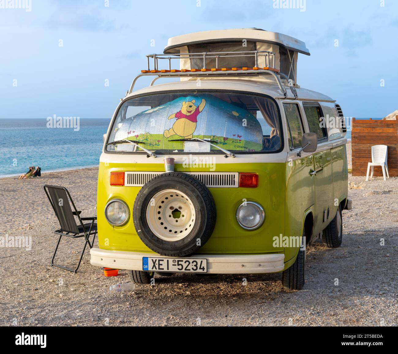 Lefkada island. Greece- 10.23.2023.A classic VW camper van by Kathisma Beach. Stock Photo