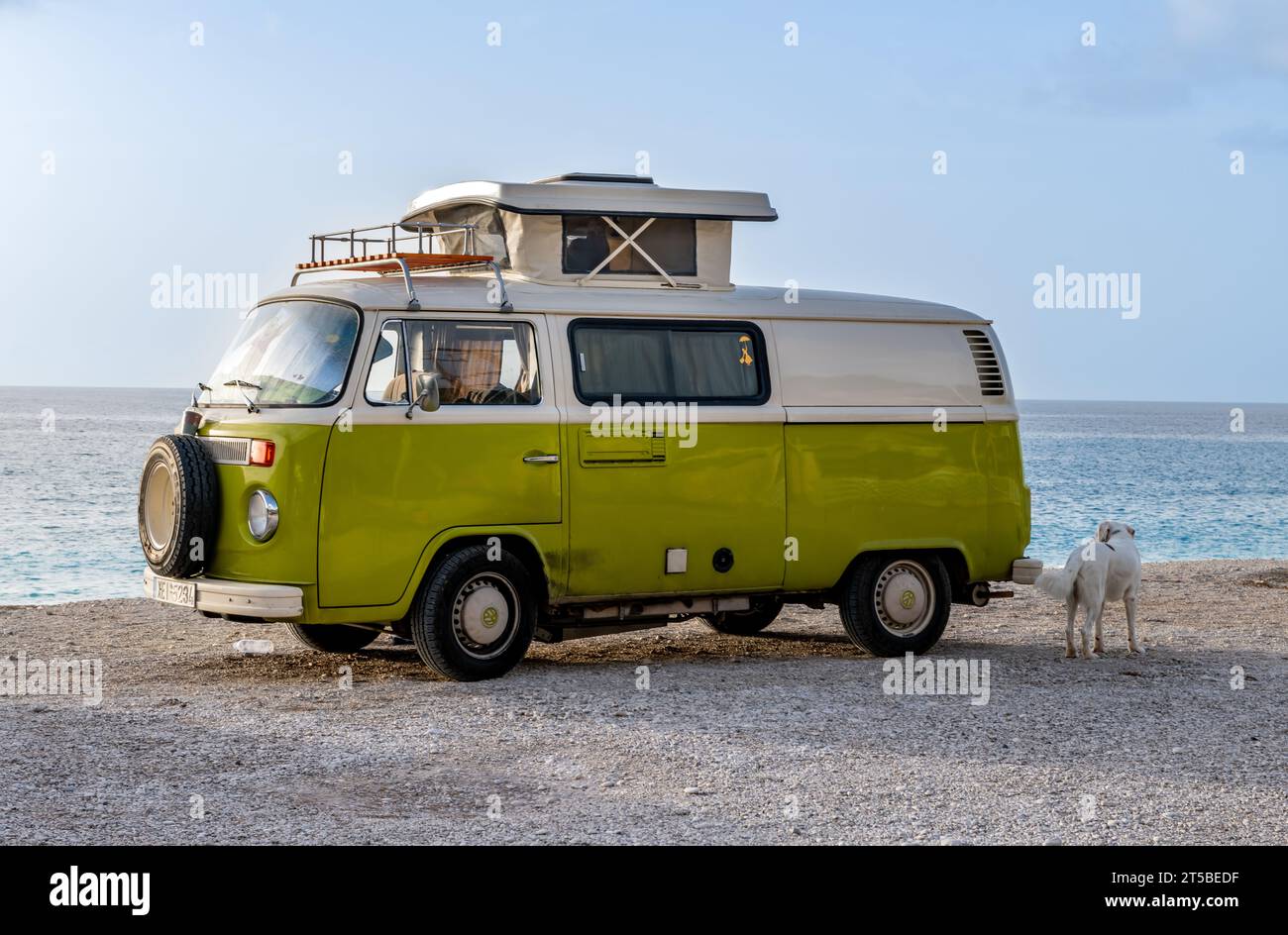 Lefkada island. Greece- 10.23.2023.A classic VW camper van by Kathisma Beach. Stock Photo