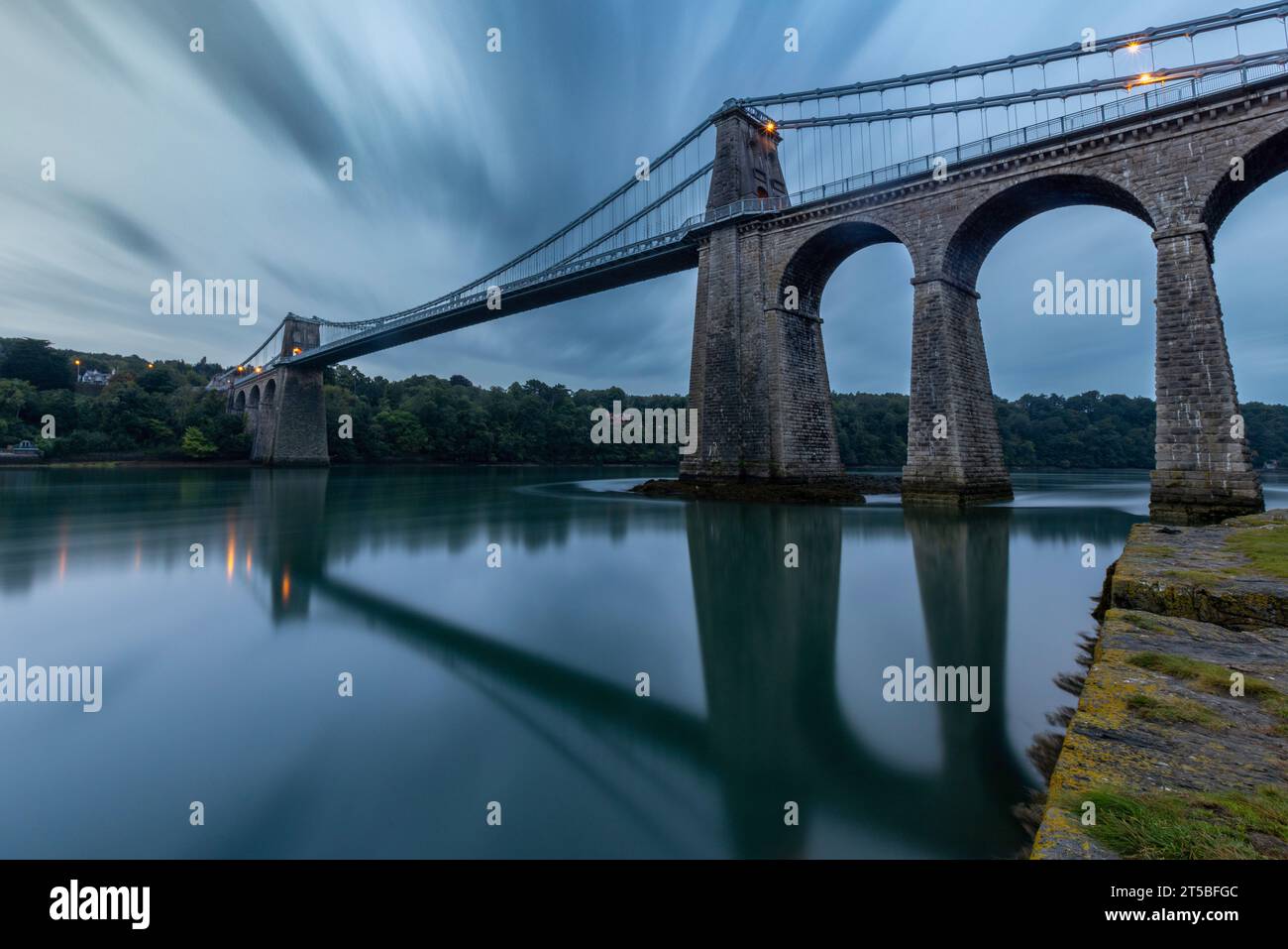 The iconic Menai Bridge, a suspension bridge designed by Thomas Telford