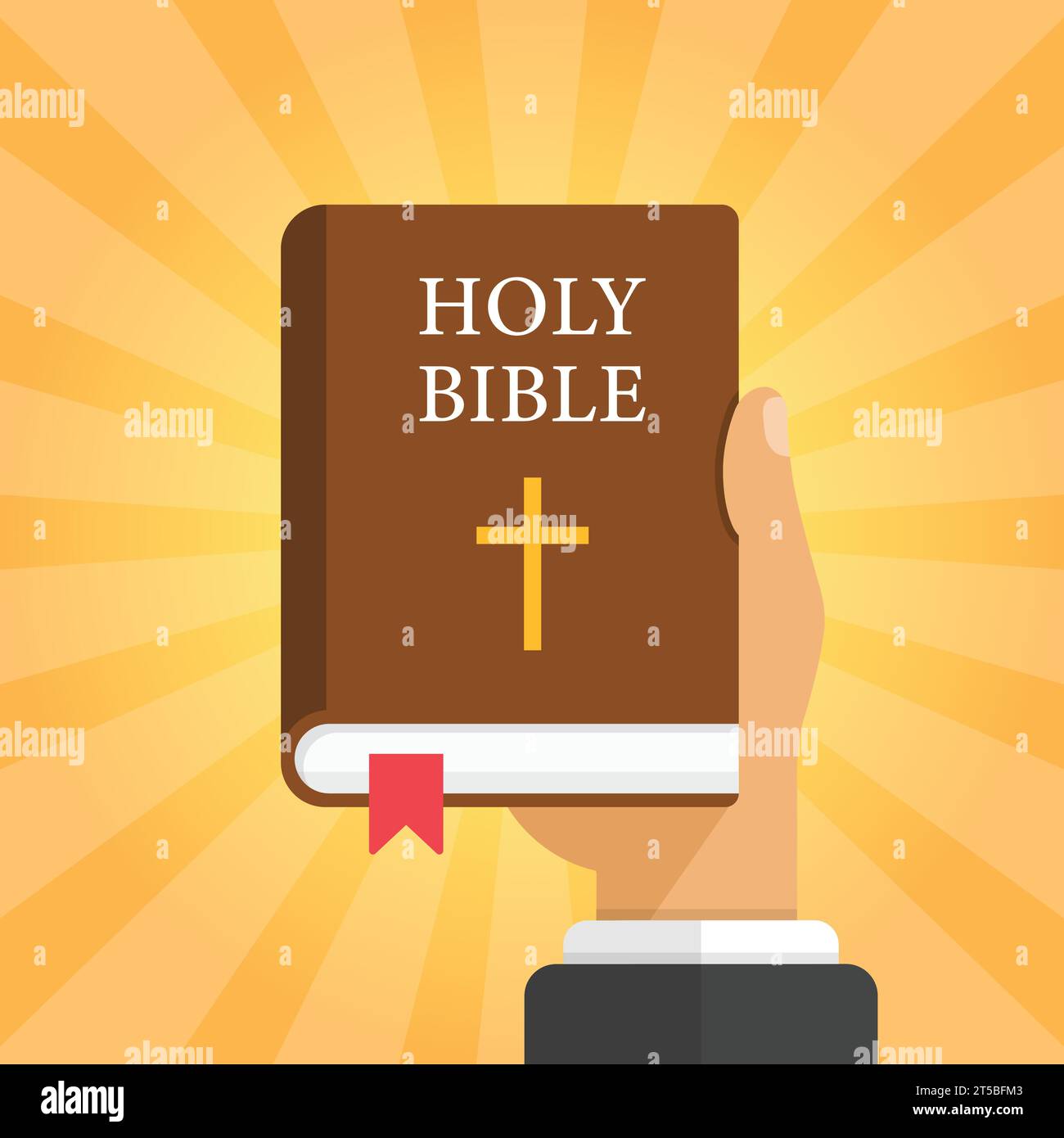 Holy Bible In Hand Icon In Flat Style. Christianity Book Vector 