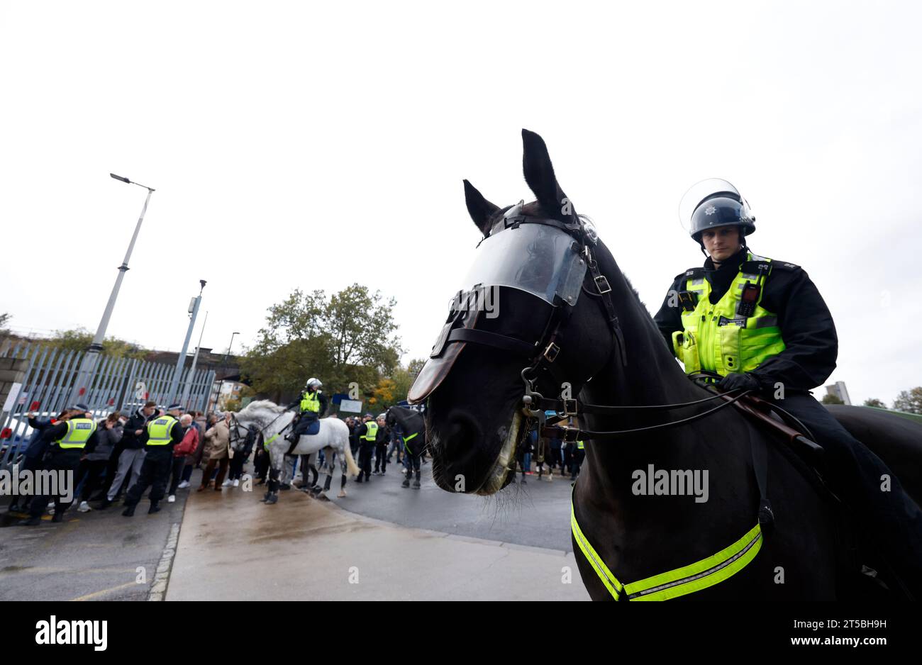 Mounted police officers outside the ground ahead of the Sky Bet ...