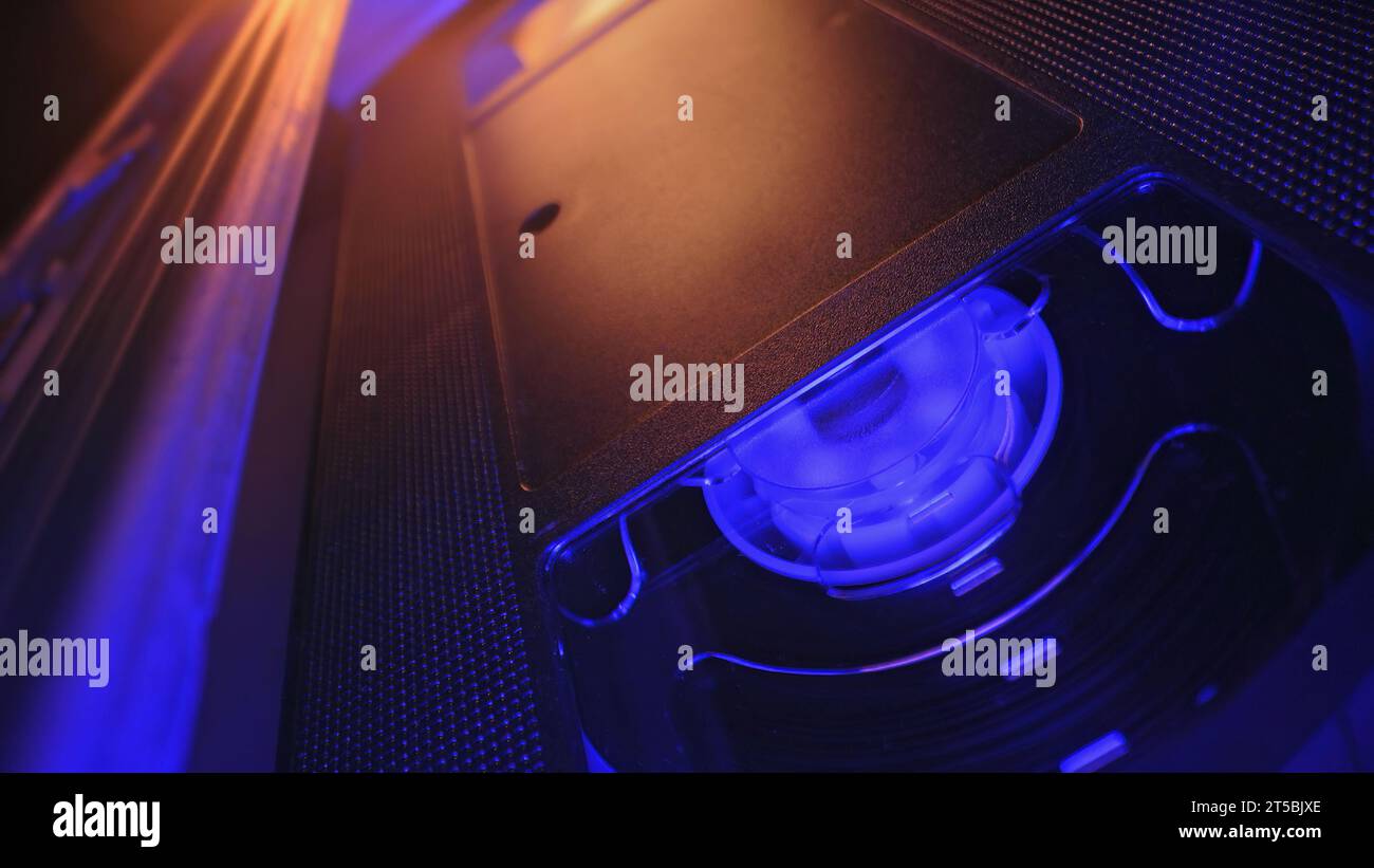 VHS mechanism inside, cassette player, head. Rotation reel