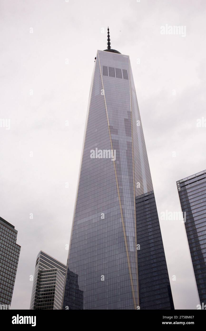 A stunning stock photo of One World Trade Center, the tallest building in the Western Hemisphere. The photo captures the iconic skyscraper's soaring h Stock Photo