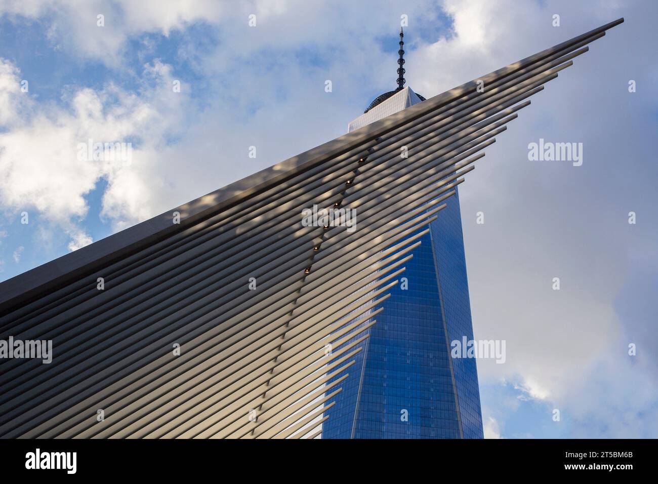 A stunning stock photo of One World Trade Center, the tallest building in the Western Hemisphere. The photo captures the iconic skyscraper's soaring h Stock Photo