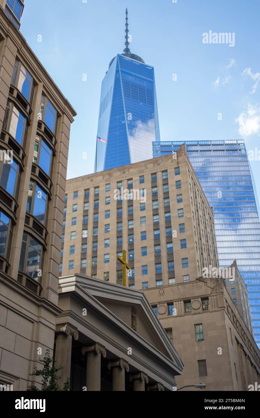 A stunning stock photo of One World Trade Center, the tallest building in the Western Hemisphere. The photo captures the iconic skyscraper's soaring h Stock Photo