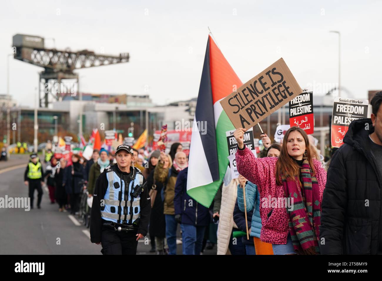 People take part in a Scottish Palestinian Solidarity Campaign protest