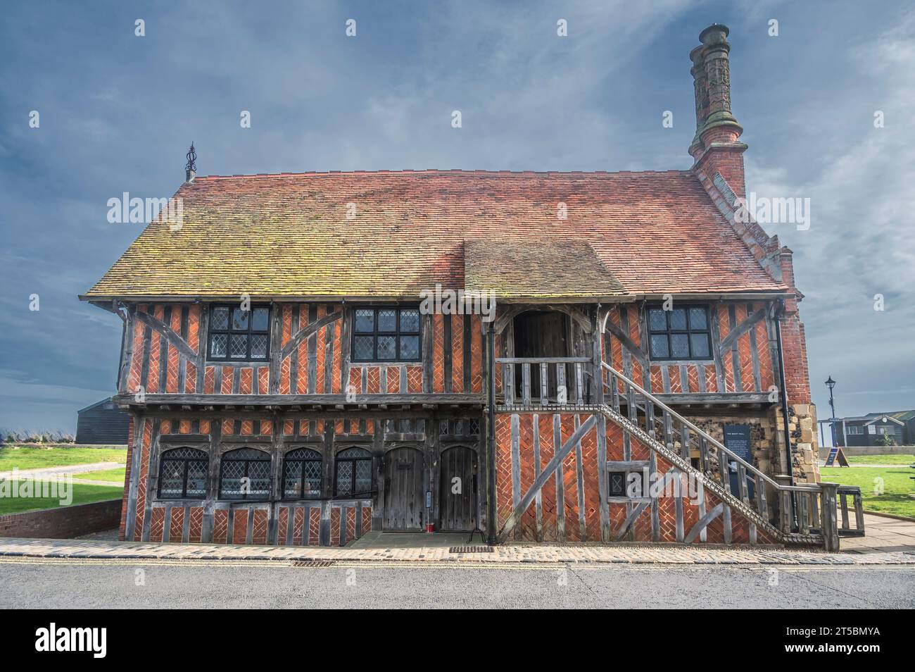 This medieval building is of Moot Hall located on the promenade of the Suffolk Heritage Coast and historical resort town of Aldeburgh, Stock Photo