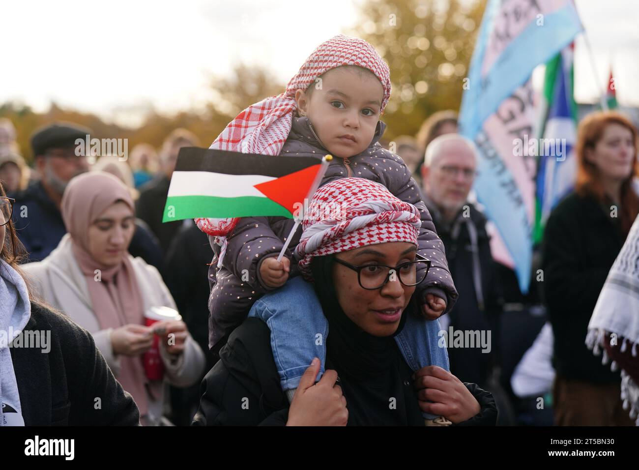 People take part in a Scottish Palestinian Solidarity Campaign protest