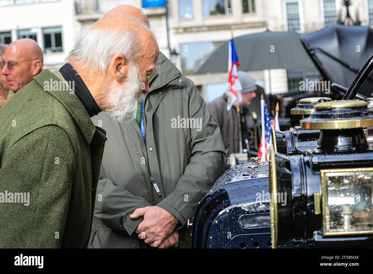 London, UK. 04th Nov, 2023. HRH Prince Michael of Kent, President of the RAC since 1972, has a walk around the Concours and admires some of the beautiful veteran cars. Over one hundred pre-1905 veteran cars are on display in the showcase event next to James's Palace, previewing the RM Sotheby's London to Brighton Veteran Car Run on Sunday. Credit: Imageplotter/Alamy Live News Stock Photo