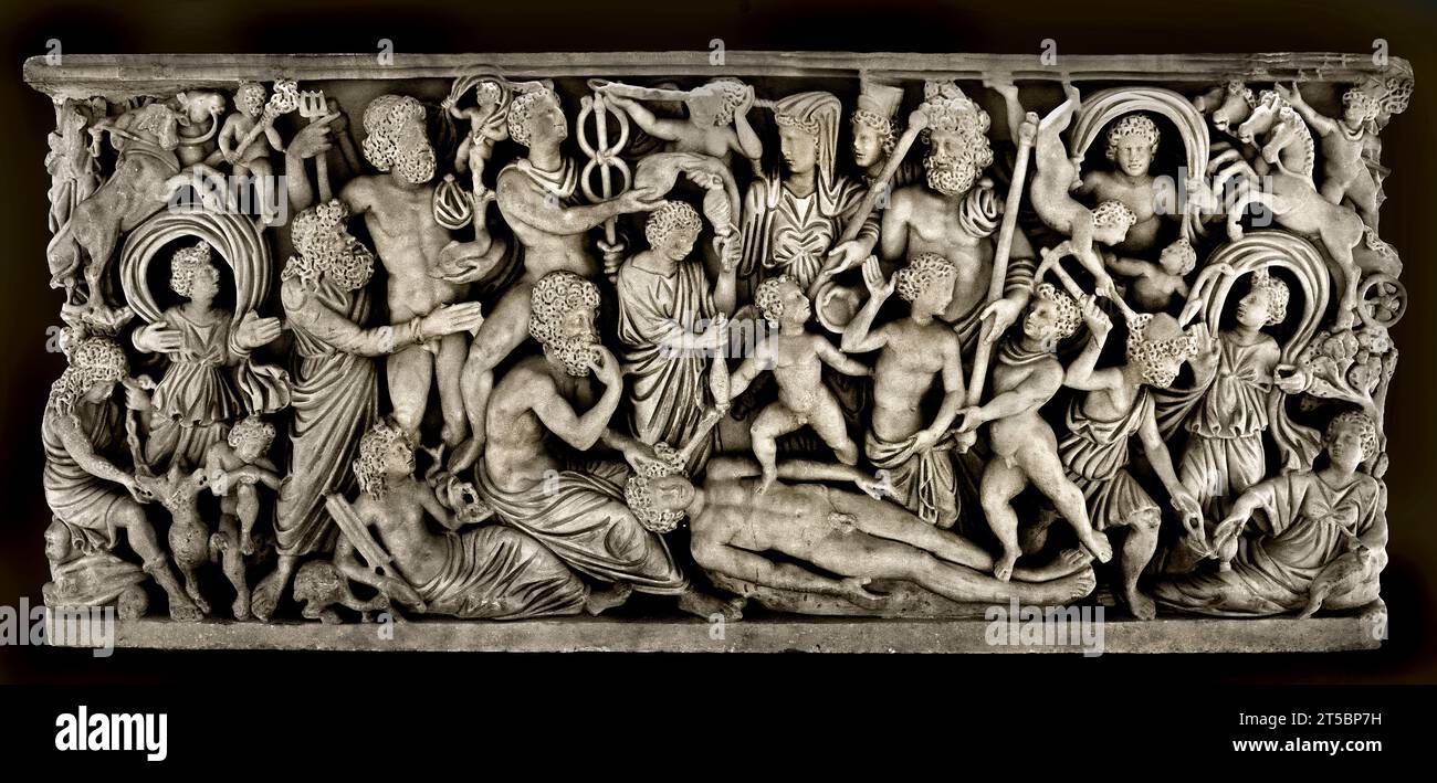 Sarcophagus with the myth of Prometheus, Campania, Italy 4th Century                                  National Archaeological Museum of Naples Italy. Stock Photo