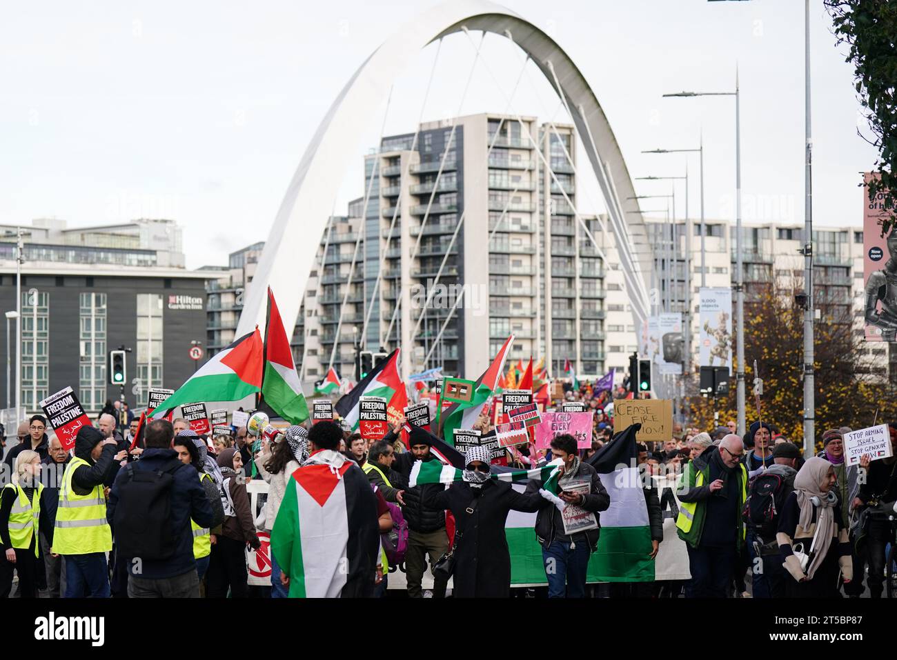 People take part in a Scottish Palestinian Solidarity Campaign protest