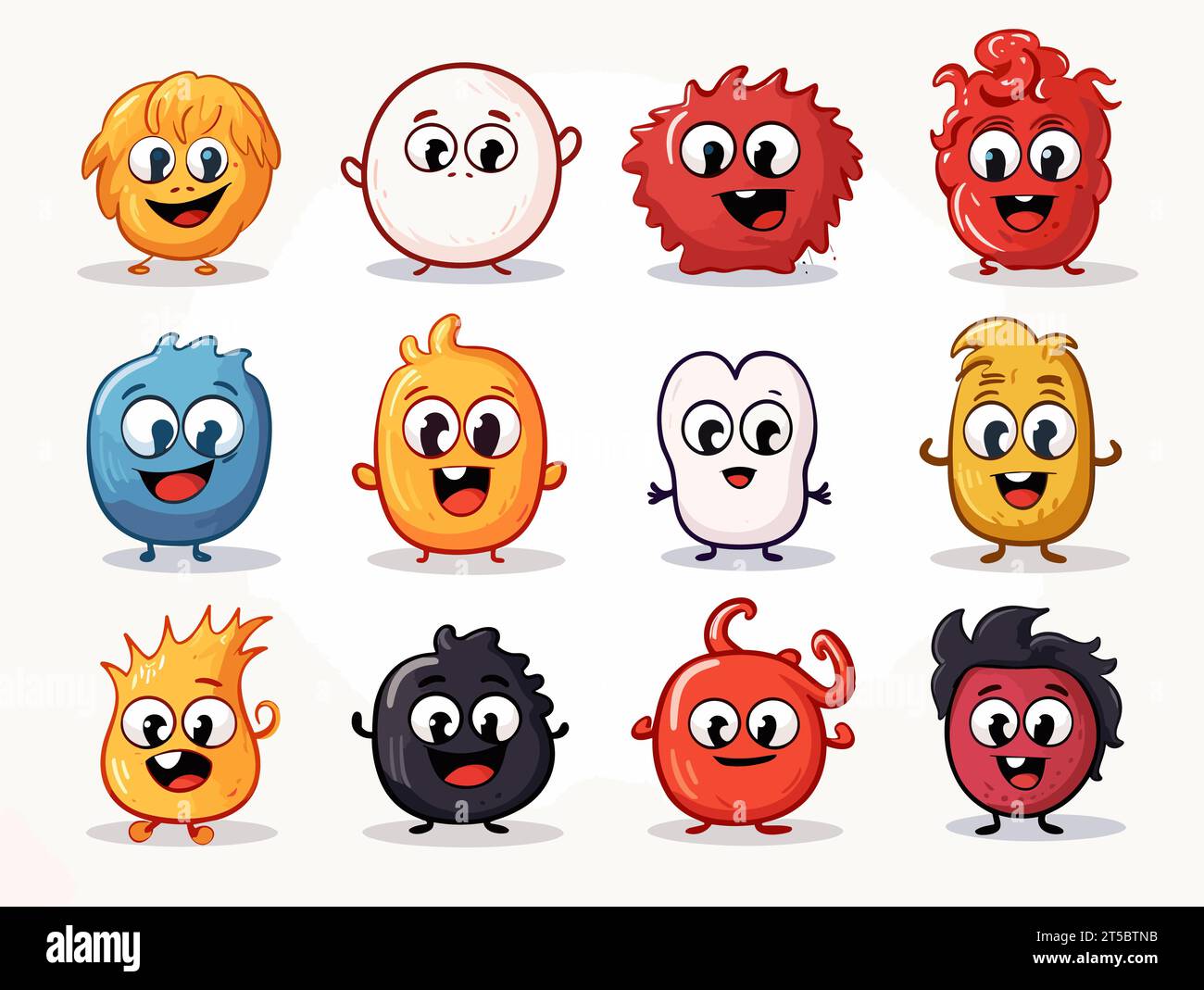 Drawing of 8 types Doodle Emoji face icon set illustration separated, sweeping overdrawn lines
