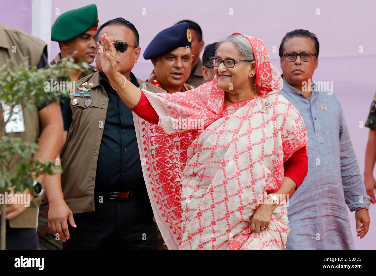 Dhaka, Bangladesh - October 04, 2023: Prime Minister Sheikh Hasina at Awami League's Dhaka divisional rally after inaugurating the Agargaon to Motijhe Stock Photo