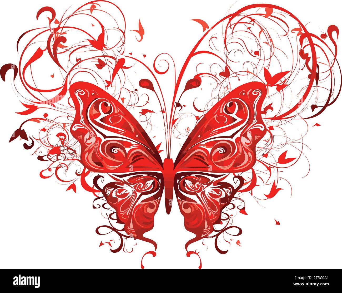 Drawing of Butterfly heart valentine illustration. Element for design illustration separated, sweeping overdrawn lines. Stock Vector