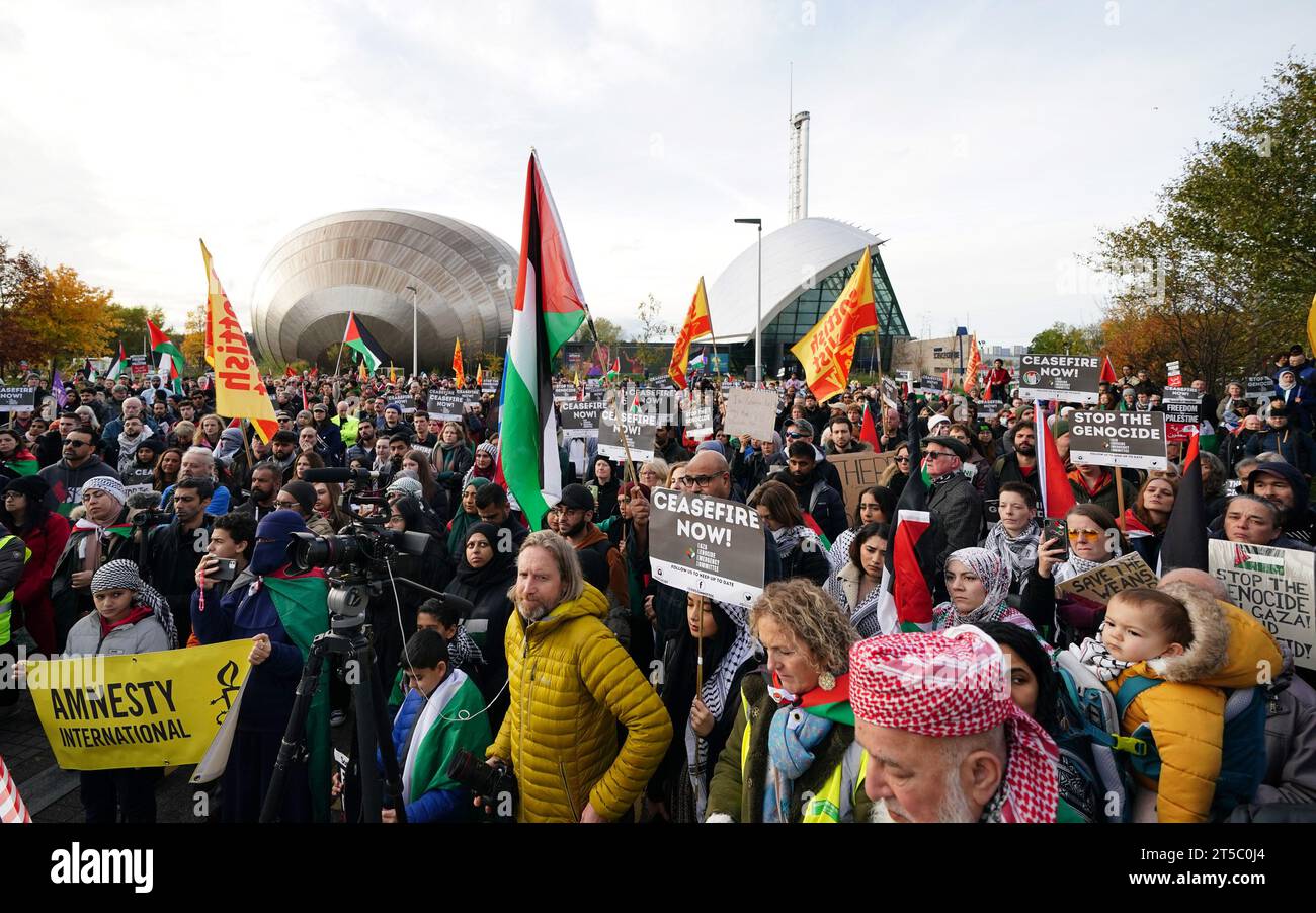People take part in a Scottish Palestinian Solidarity Campaign protest
