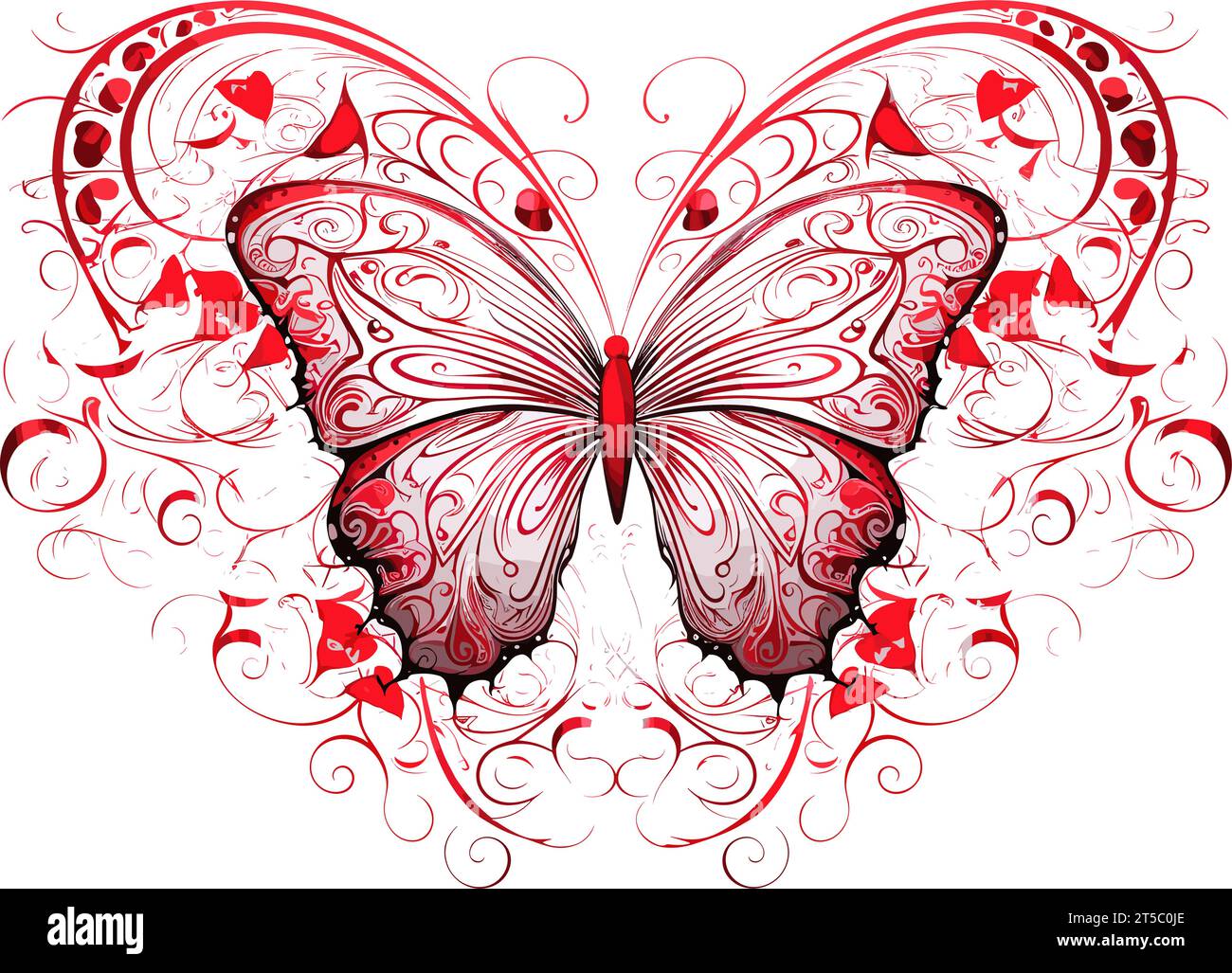 Drawing of Butterfly heart valentine illustration. Element for design illustration separated, sweeping overdrawn lines. Stock Vector