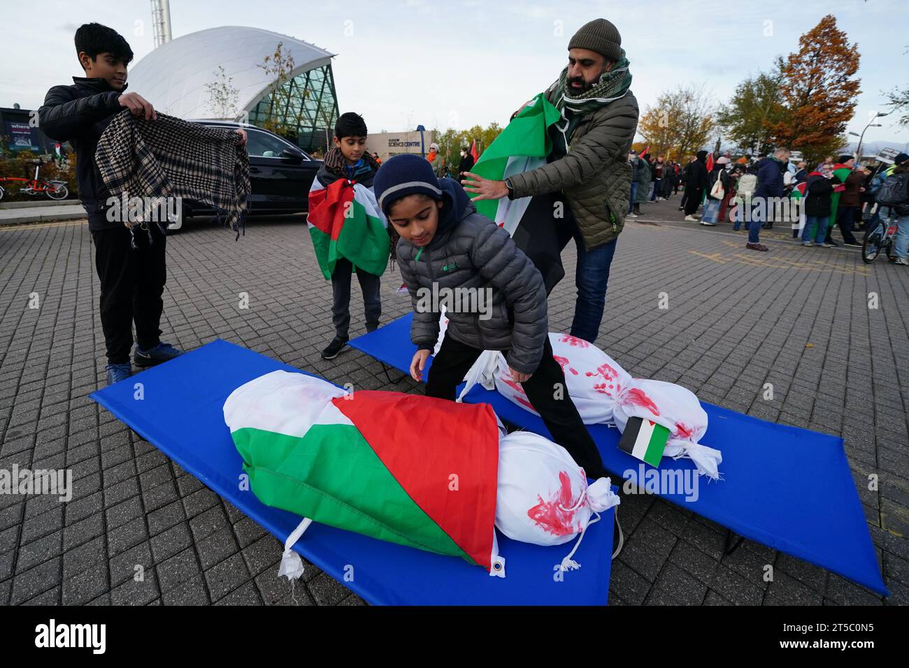 People take part in a Scottish Palestinian Solidarity Campaign protest