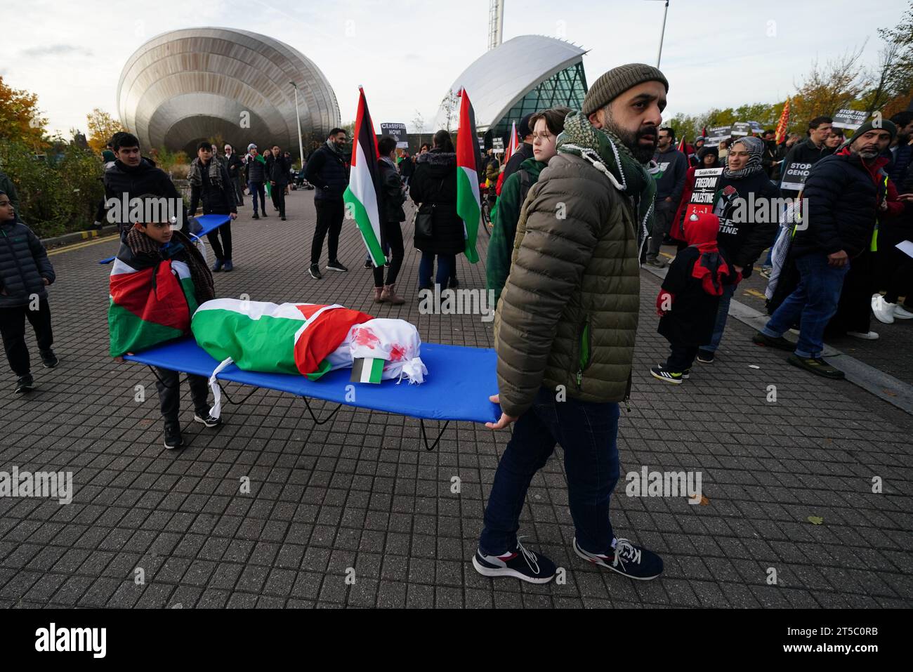 People take part in a Scottish Palestinian Solidarity Campaign protest