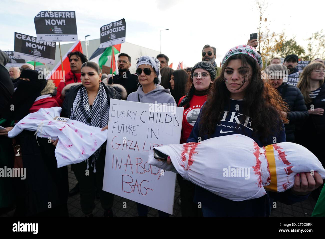 People take part in a Scottish Palestinian Solidarity Campaign protest