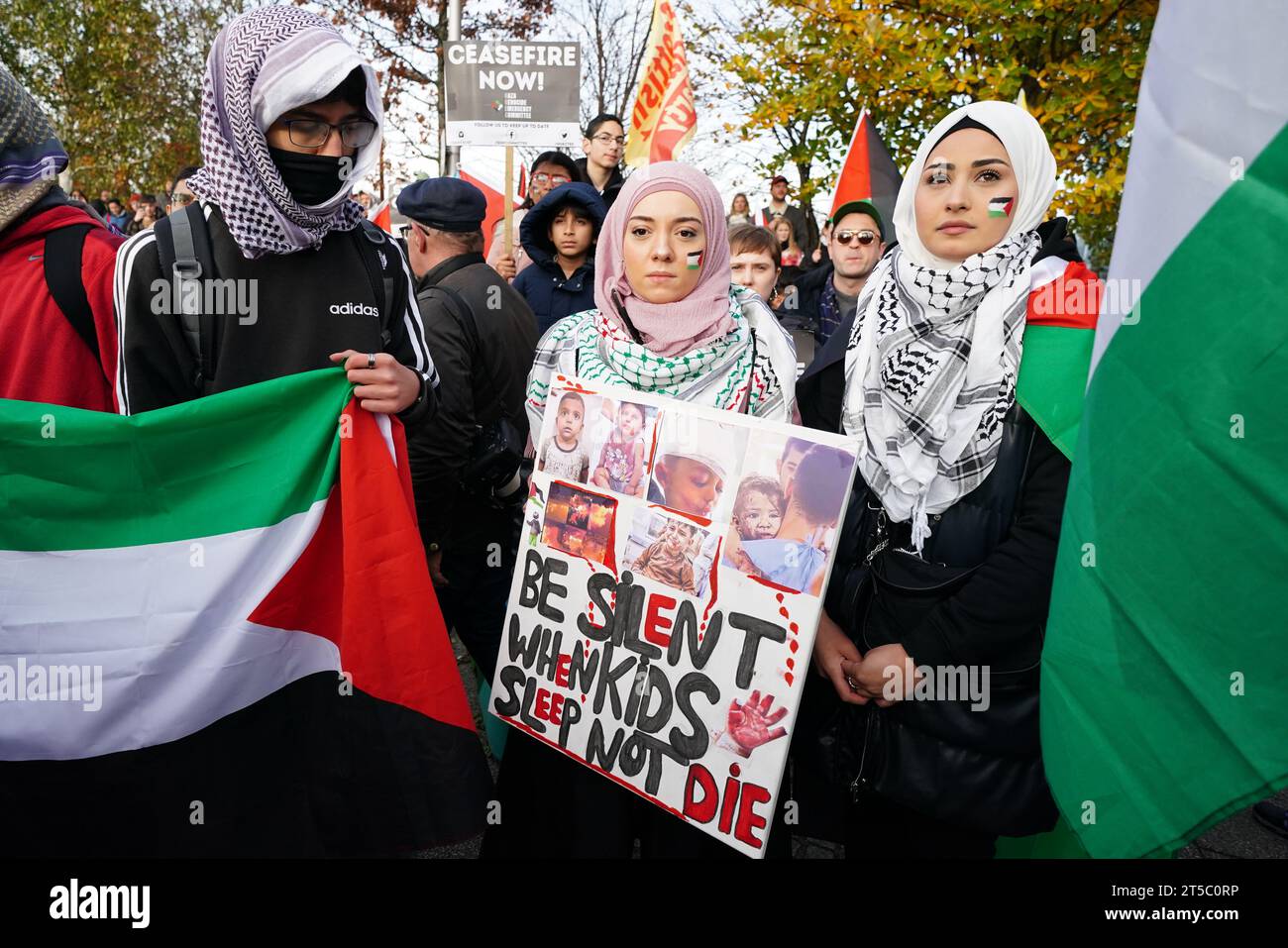 People take part in a Scottish Palestinian Solidarity Campaign protest