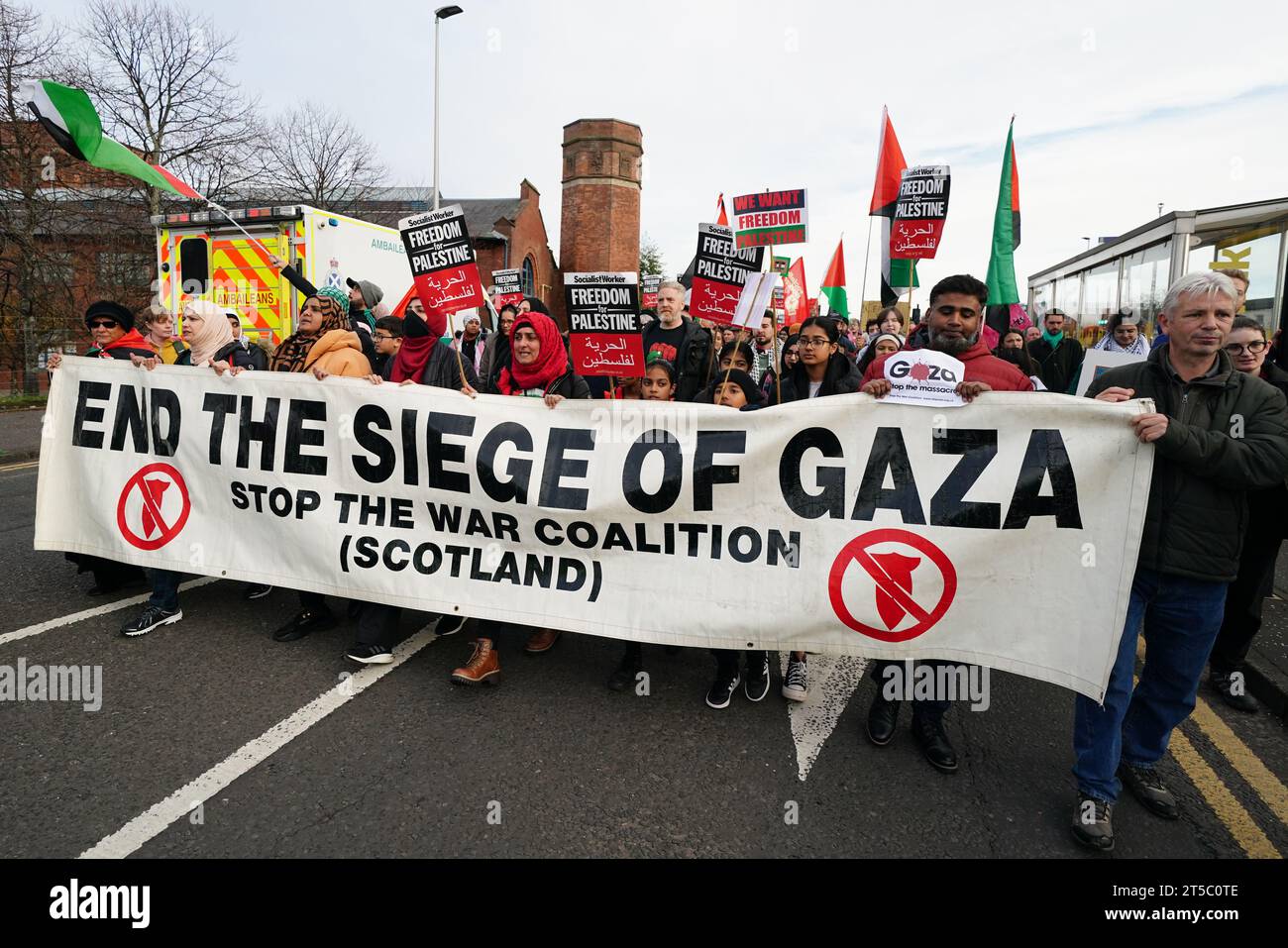 People take part in a Scottish Palestinian Solidarity Campaign protest