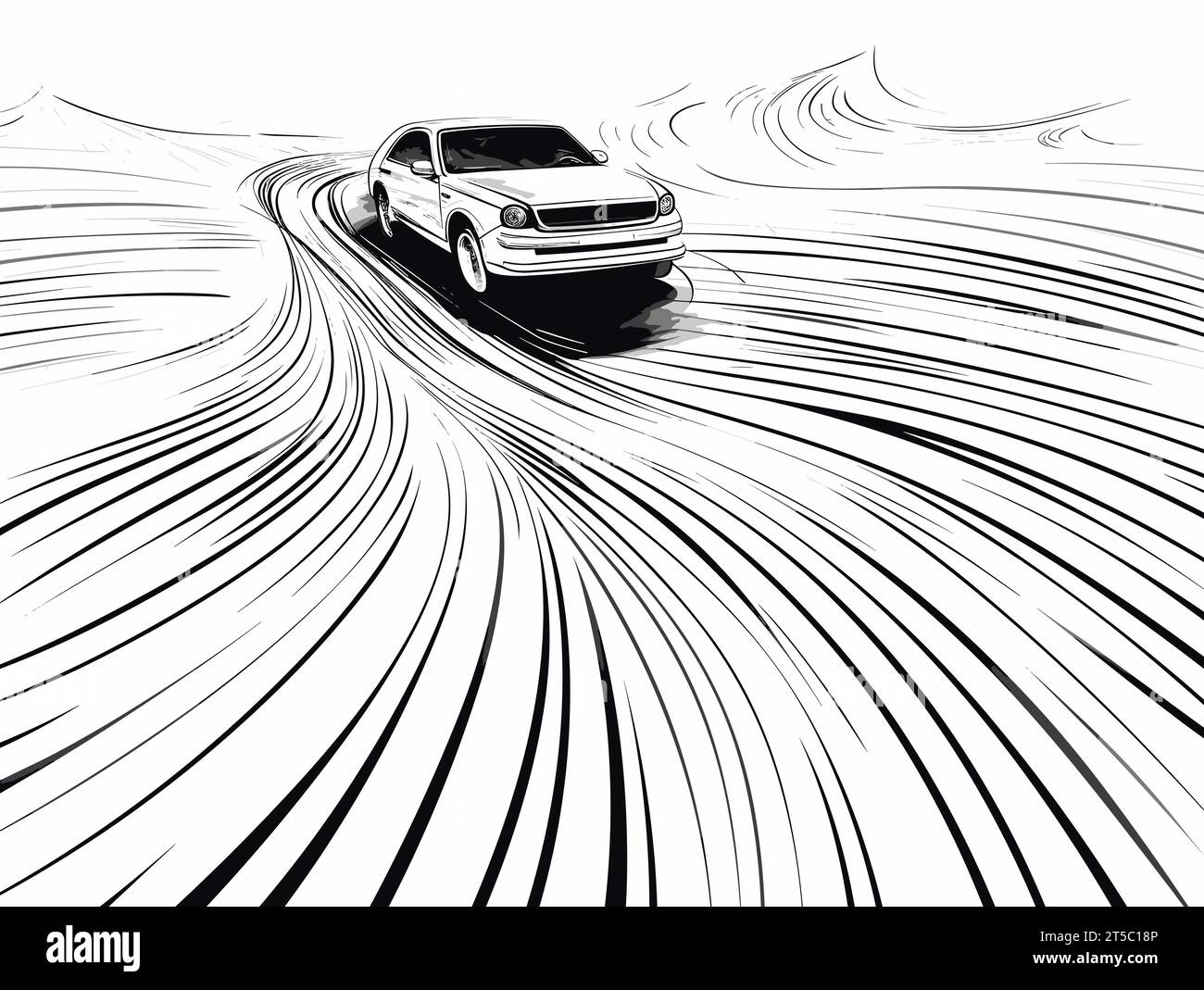 Drawing of Car driving through the road illustration separated