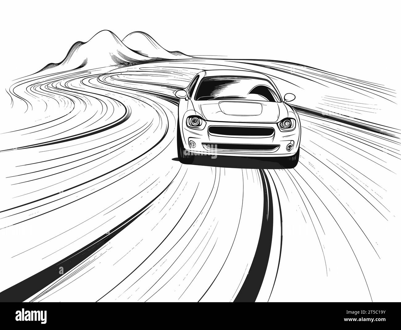 Drawing of Car driving through the road illustration separated