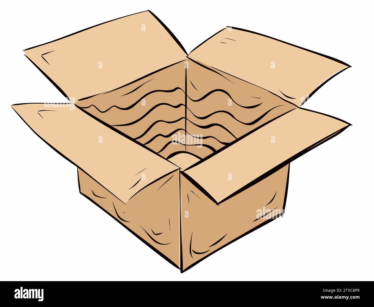 Drawing of Empty open cardboard box illustration separated, sweeping