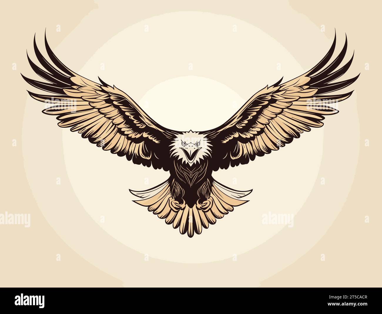 Drawing of Flying eagle logotype mascot in engraving style illustration separated, sweeping overdrawn lines. Stock Vector