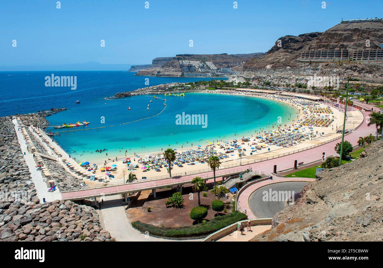 Playa de Amadorus is one of the most popular beaches on Canary Island Gran Canaria. Stock Photo