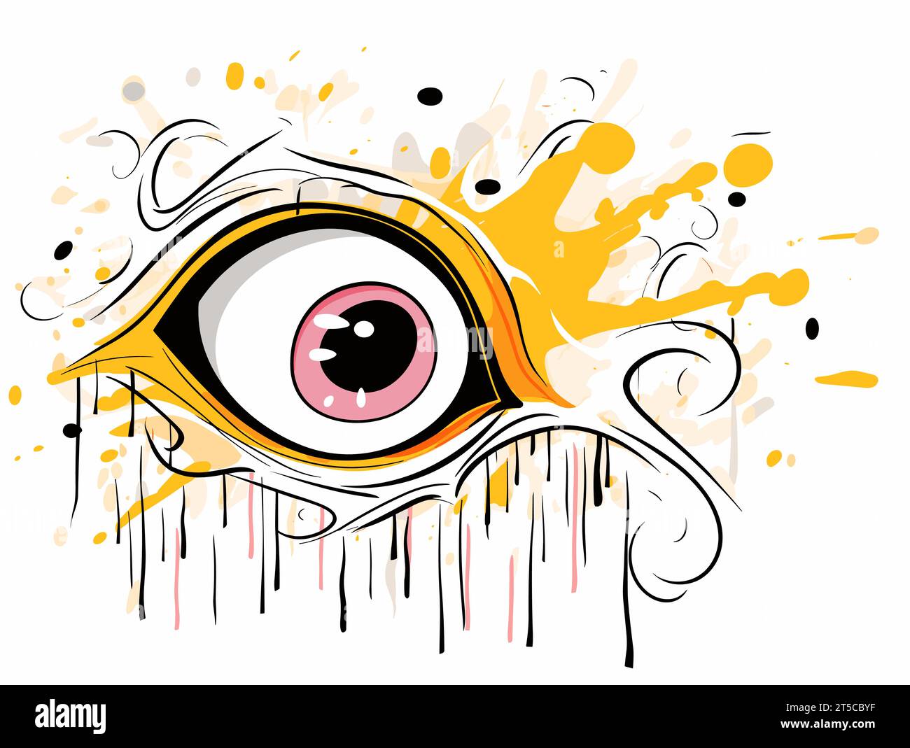 Drawing of Fun cartoon blot with surprise in eyes illustration separated, sweeping overdrawn lines. Stock Vector